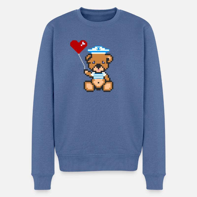 Pixel Bär Marineblau - Männer Premium Bio Pullover - Taubenblau