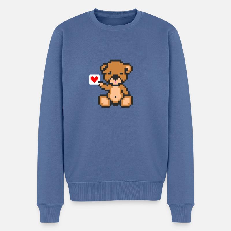 Pixel-Bär-Liebe - Männer Premium Bio Pullover - Taubenblau