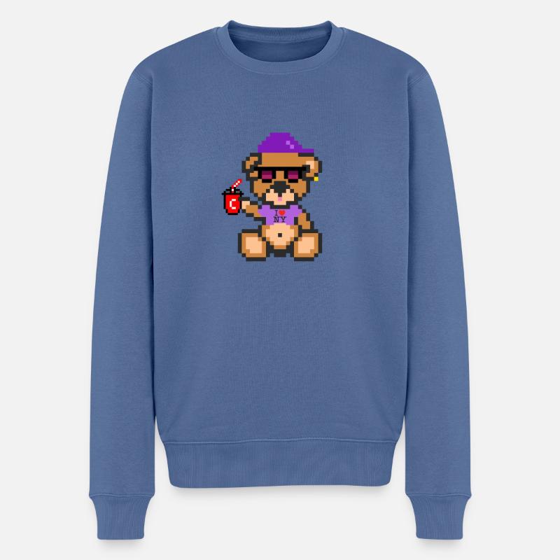 Pixel Bär Cool - Männer Premium Bio Pullover - Taubenblau
