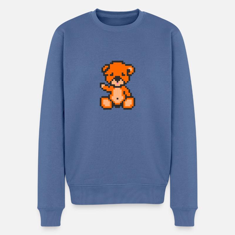 Pixel Bär Orange - Männer Premium Bio Pullover - Taubenblau