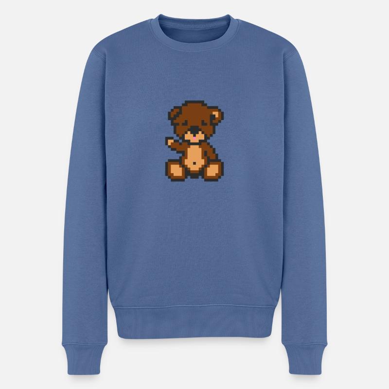 Pixel Bear Brownie - Pull Premium bio Homme - bleu pigeon