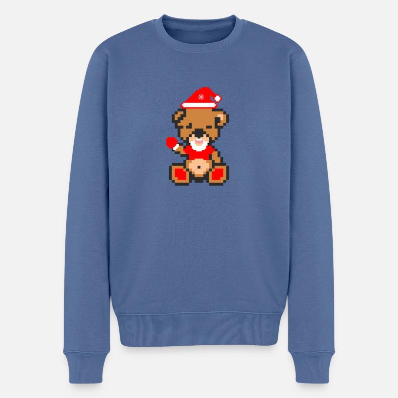 Pixel Bär Weihnachten - Männer Premium Bio Pullover - Taubenblau