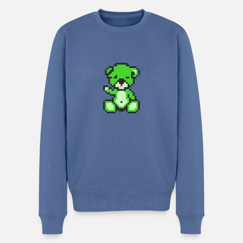 Pixel Bear Neon Green - Pull Premium bio Homme - bleu pigeon