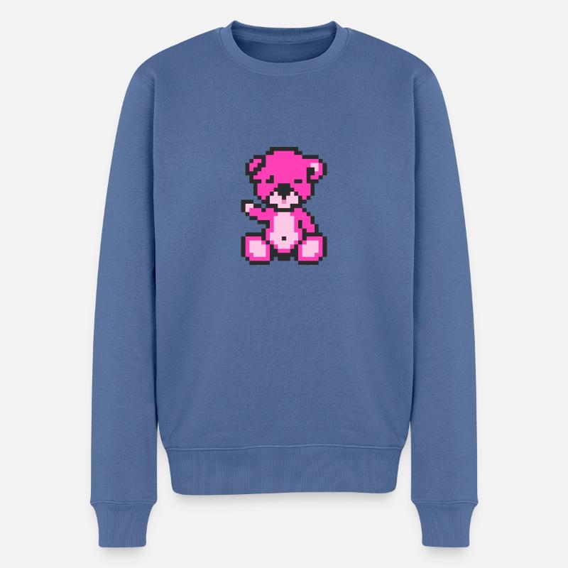 Pixel Bär Neon Magenta - Männer Premium Bio Pullover - Taubenblau