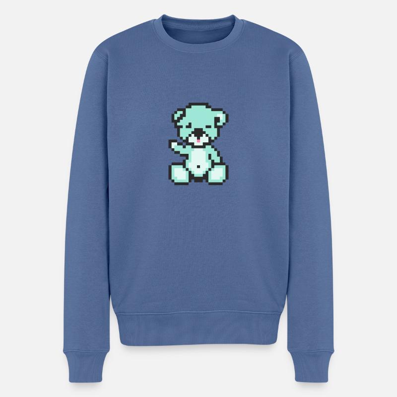 Pixel Bear Pastel Green - Pull Premium bio Homme - bleu pigeon