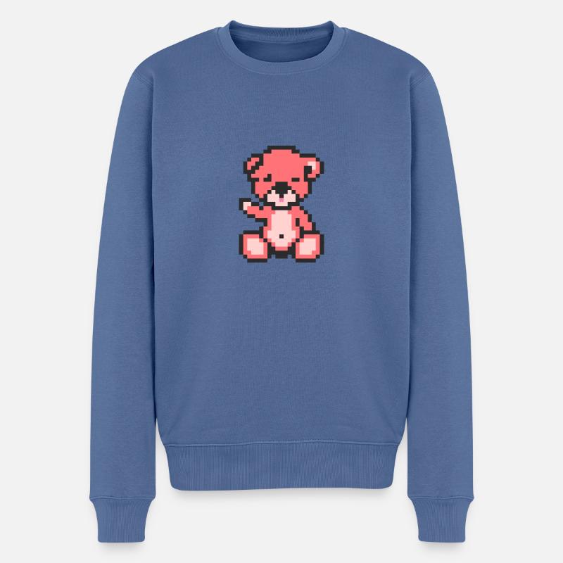 Pixel Bear Neon Pink - Pull Premium bio Homme - bleu pigeon