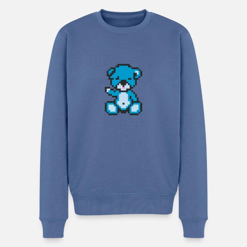 Pixelbär Neonblau - Männer Premium Bio Pullover - Taubenblau