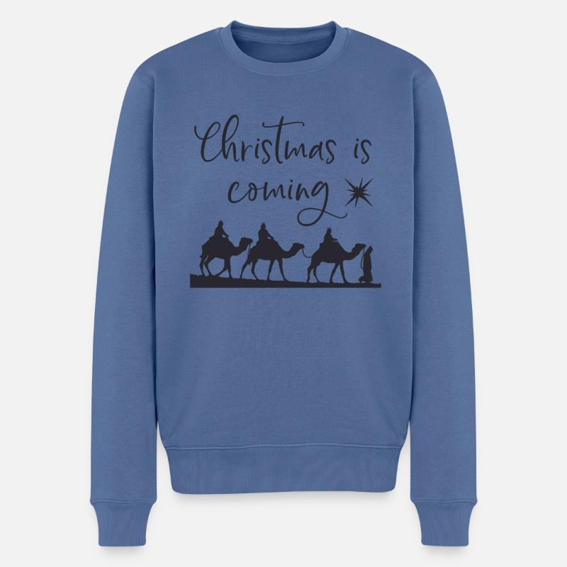Noël arrive - Pull Premium bio Homme - bleu pigeon