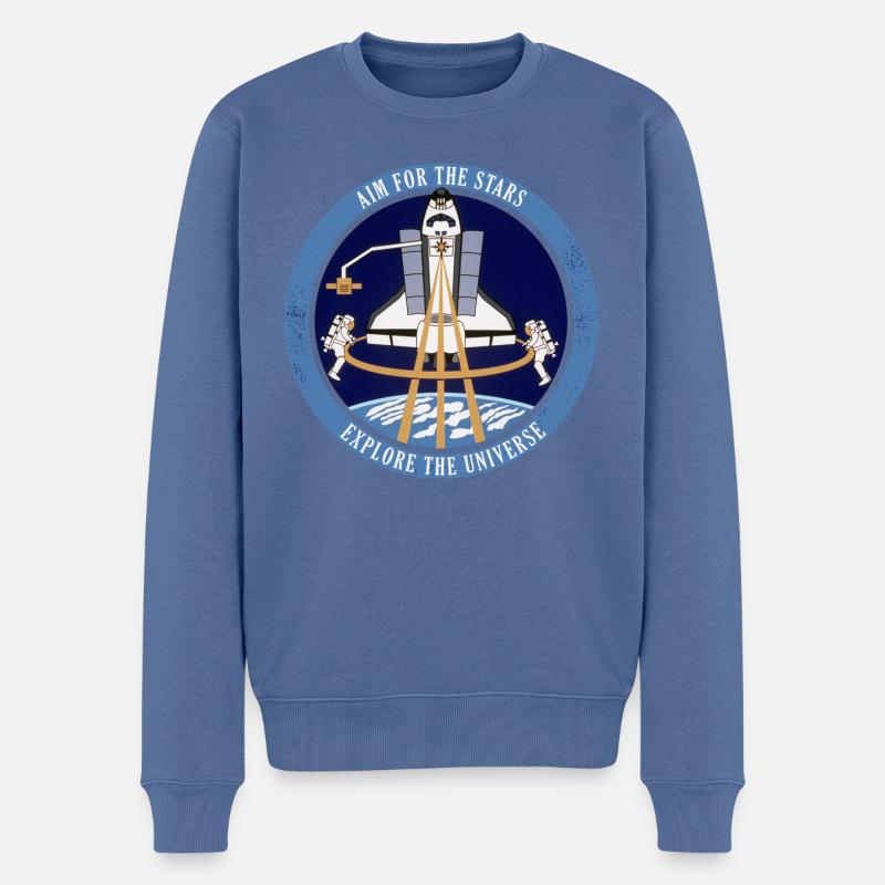 NASA Aim For The Stars Spruch - Männer Premium Bio Pullover - Taubenblau