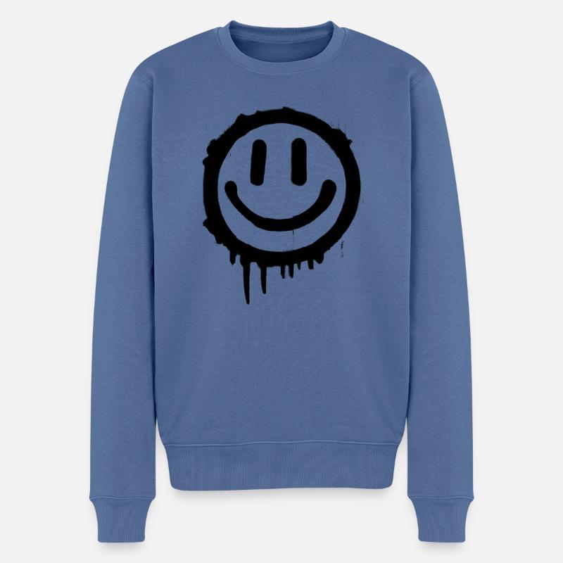 Black Smiley - Männer Premium Bio Pullover - Taubenblau