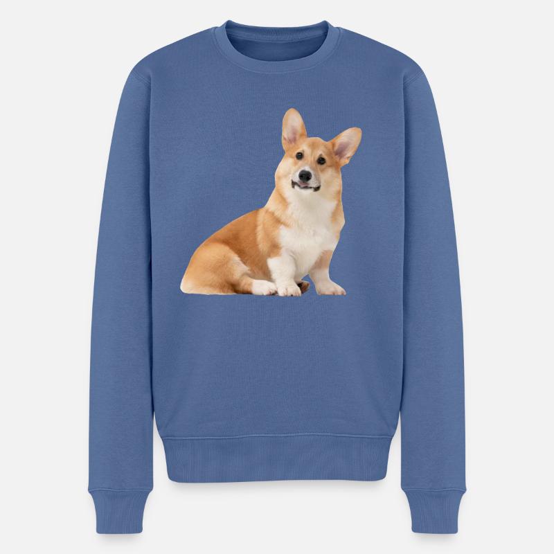 Niedlicher Corgi-Hund - Männer Premium Bio Pullover - Taubenblau