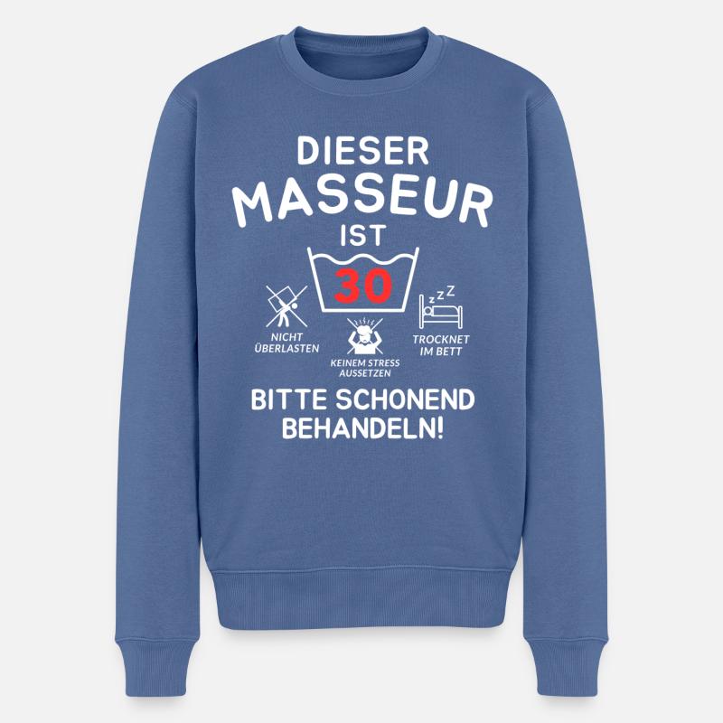 Dieser Masseur ist 30. Schonend behandeln - Männer Premium Bio Pullover - Taubenblau