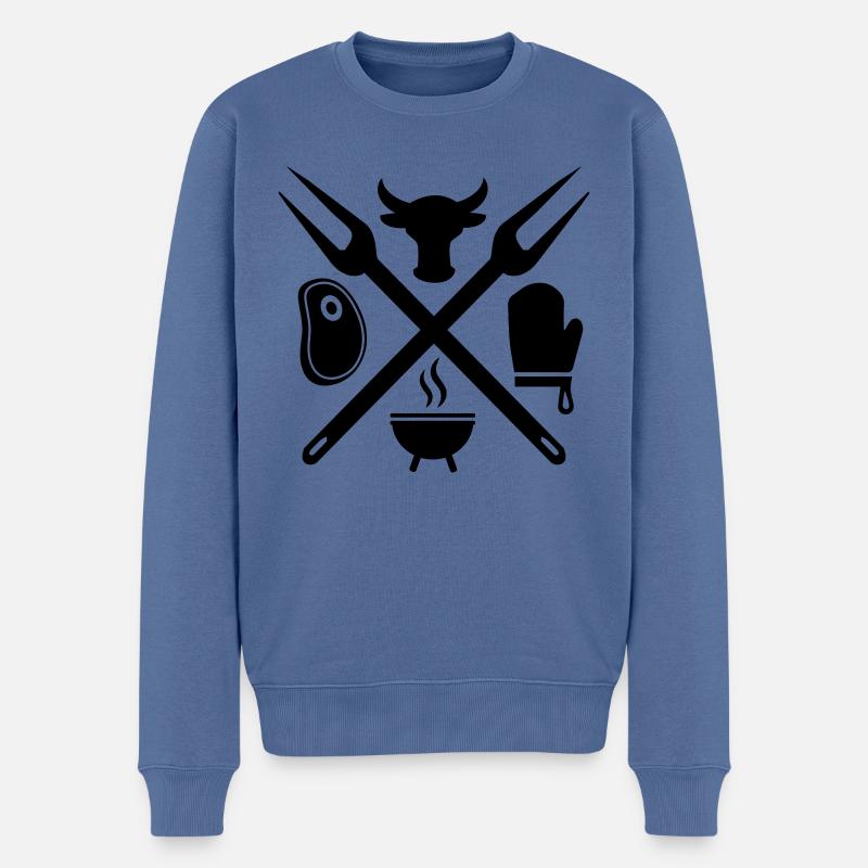 Grillen - Männer Premium Bio Pullover - Taubenblau