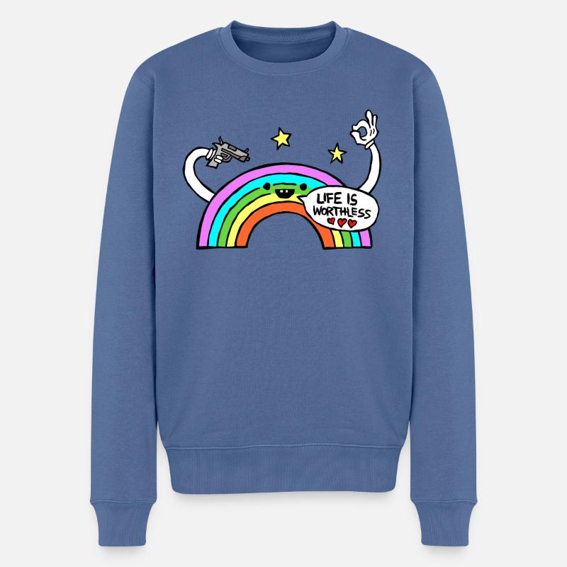 Satire Regenbogen "Das Leben ist wertlos" - Männer Premium Bio Pullover - Taubenblau