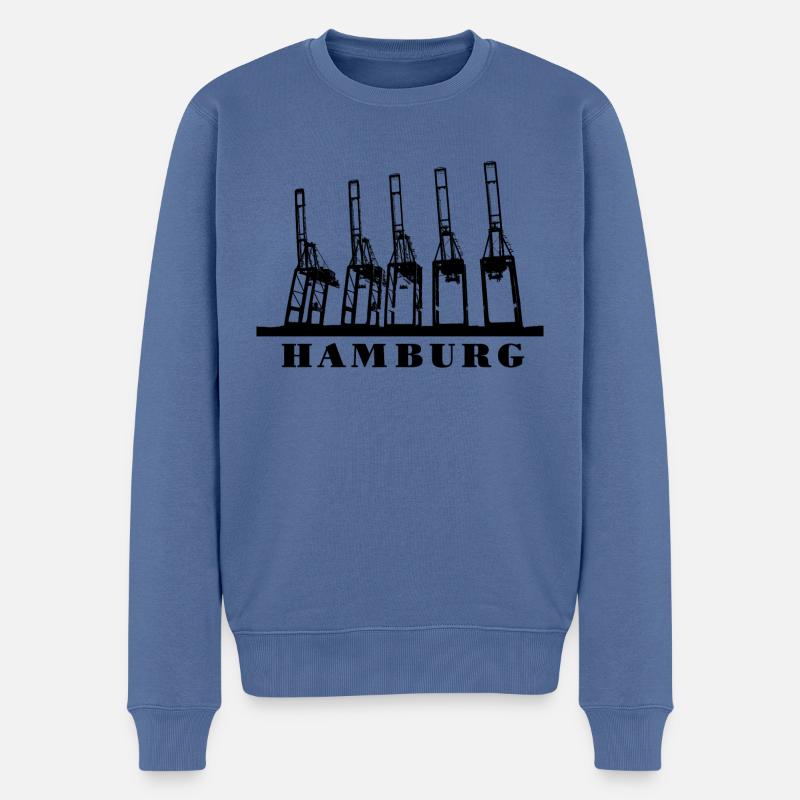 Hamburger Hafenkräne - Männer Premium Bio Pullover - Taubenblau