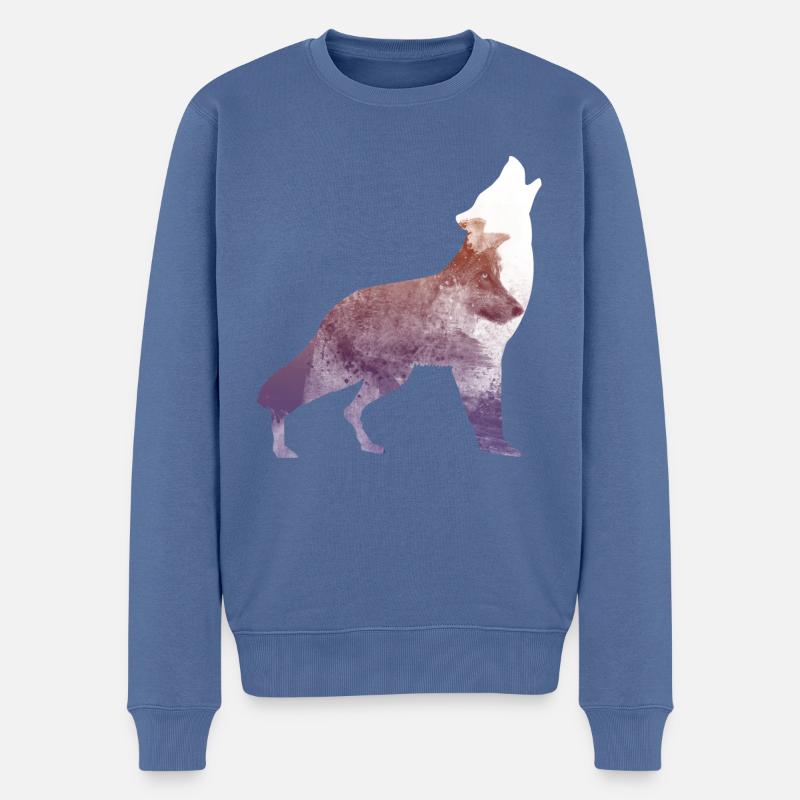 Wolf - Männer Premium Bio Pullover - Taubenblau