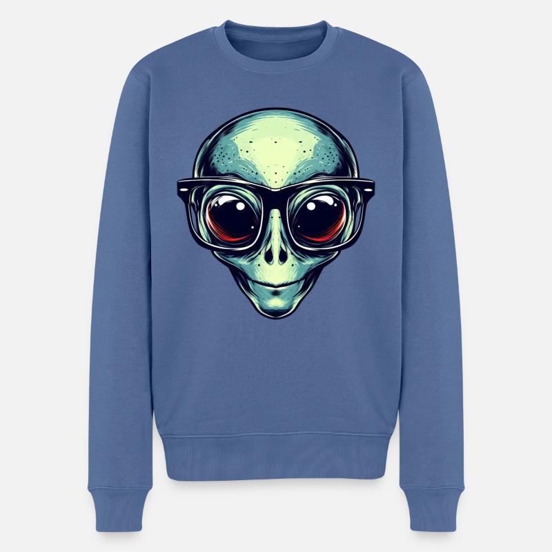 Nerdiges Alien mit Brille - Männer Premium Bio Pullover - Taubenblau