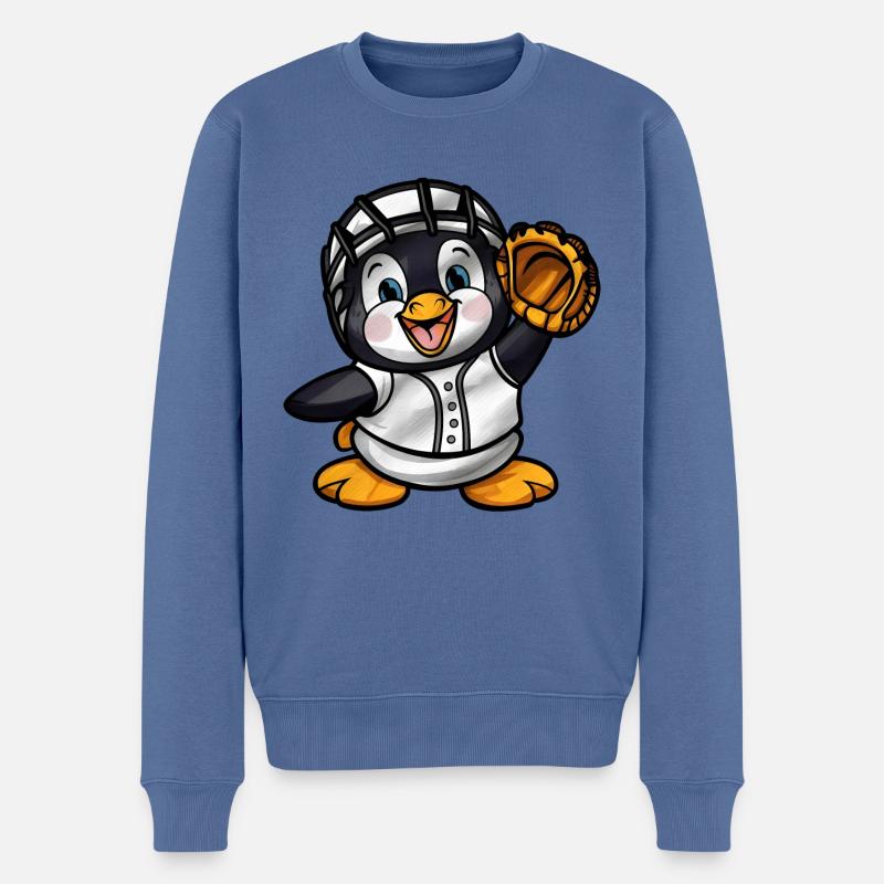 Pinguin Baseballspieler Cartoon - Männer Premium Bio Pullover - Taubenblau