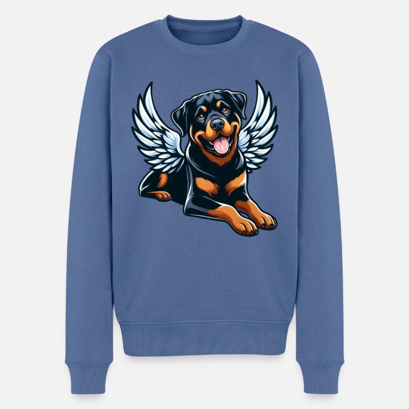 Süßer Rottweiler Engel Comic-Stil - Männer Premium Bio Pullover - Taubenblau