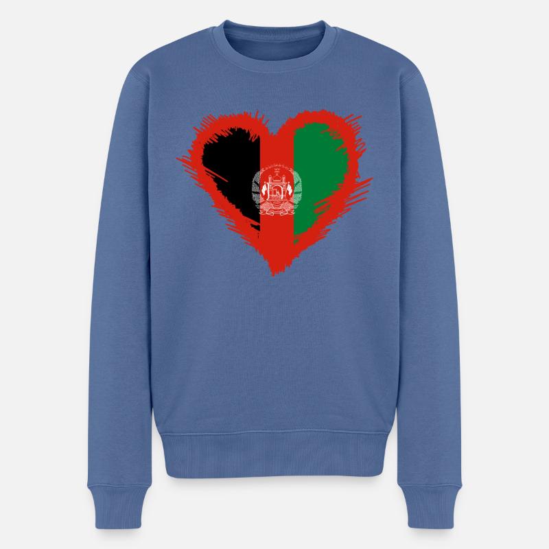 Afganistan Flagge mit Herz - Männer Premium Bio Pullover - Taubenblau