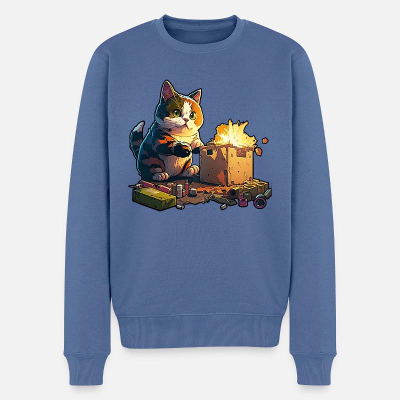 Pyromanische Katze - Männer Premium Bio Pullover - Taubenblau