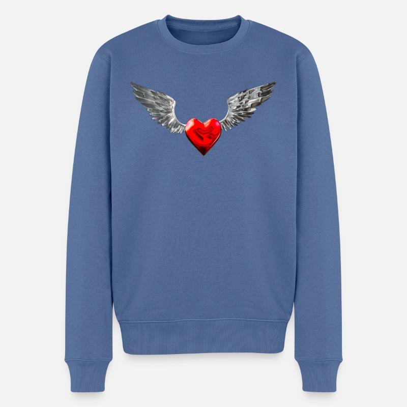 herz mit flügeln - Männer Premium Bio Pullover - Taubenblau