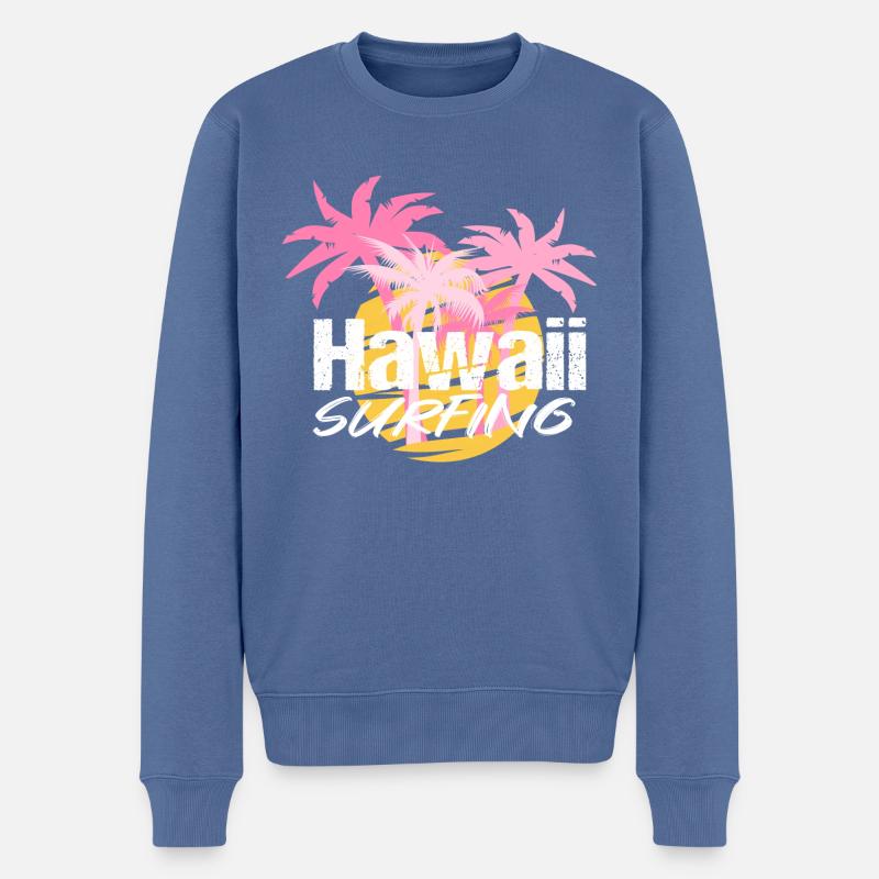 Hawaii Surfing Palmen - Männer Premium Bio Pullover - Taubenblau