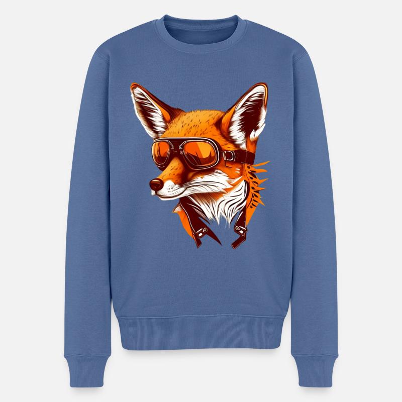 Renard avec lunettes d’aviateur - Pull Premium bio Homme - bleu pigeon