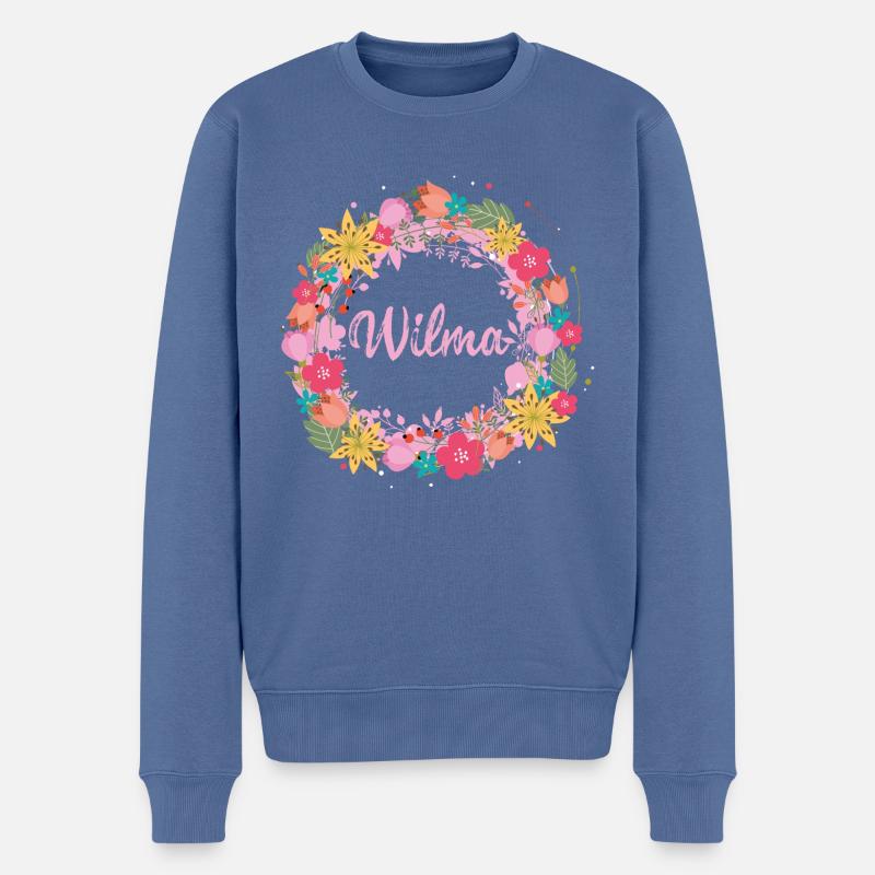 wilma,blumen,blumenkranz,floral,illustration - Männer Premium Bio Pullover - Taubenblau