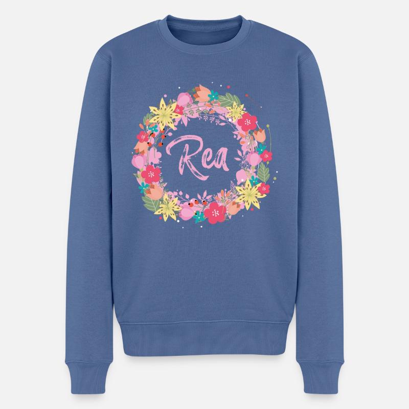 rea ,blumen,blumenkranz,floral,illustration - Männer Premium Bio Pullover - Taubenblau