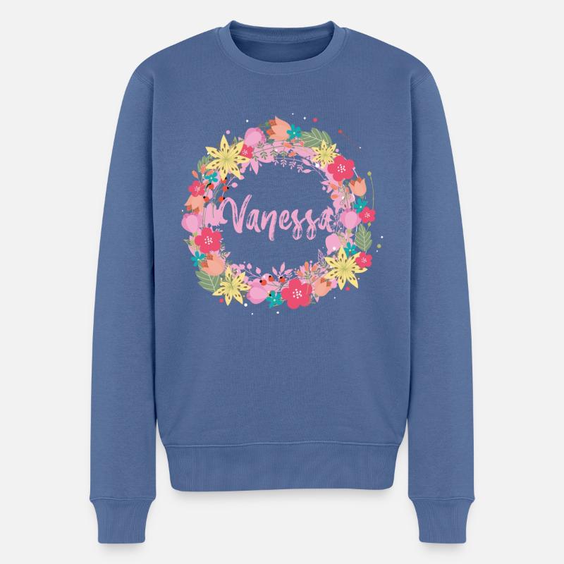 Vanessa,,fleurs,couronne de fleurs,floral,illustration - Pull Premium bio Homme - bleu pigeon