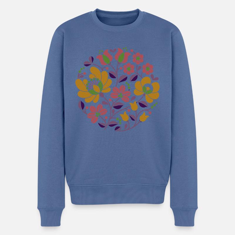ungarische Blumen , bunt, bunte blumen,ranke,blume - Männer Premium Bio Pullover - Taubenblau