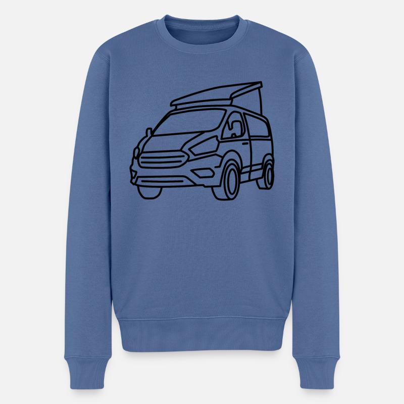 Campingbus mit Aufstelldach - Schwarze Kontur - Männer Premium Bio Pullover - Taubenblau