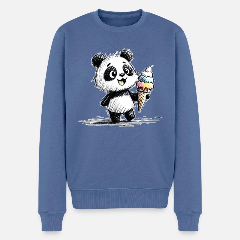 Panda avec glace - Pull Premium bio Homme - bleu pigeon