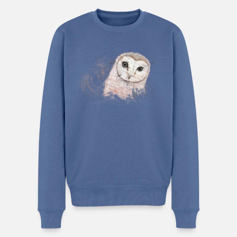Eule auf Holz - Männer Premium Bio Pullover - Taubenblau