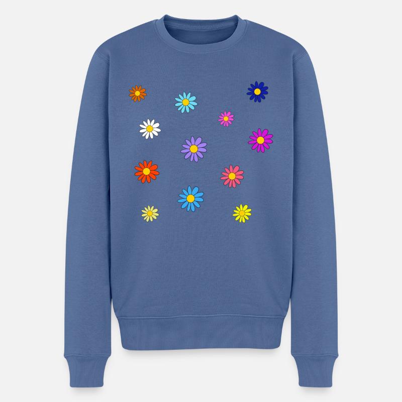 Bunte Blumenwiese - Männer Premium Bio Pullover - Taubenblau
