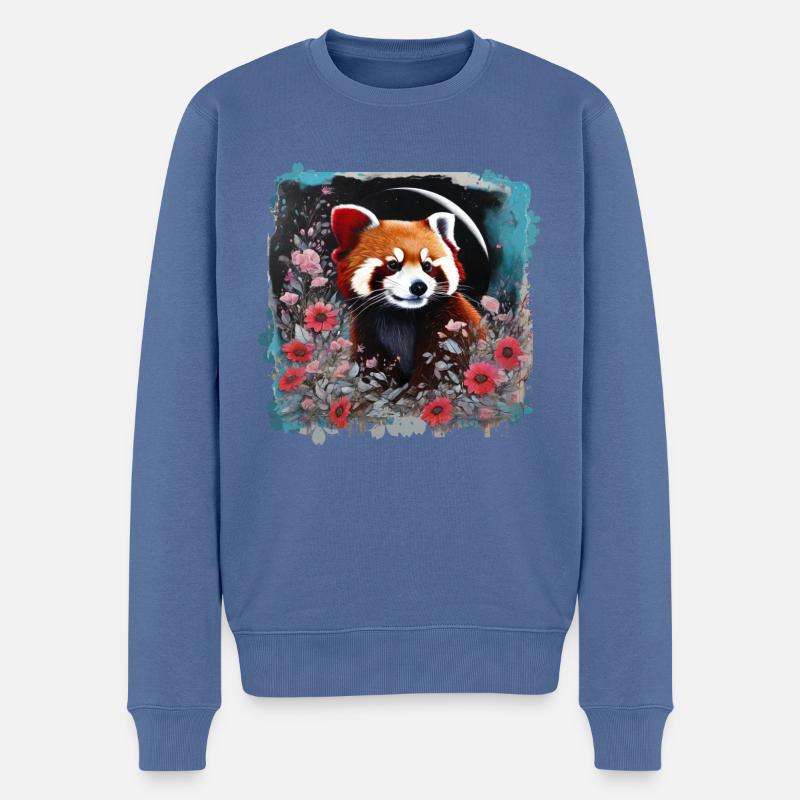 Panda roux, panda, fleurs, peinture - Pull Premium bio Homme - bleu pigeon