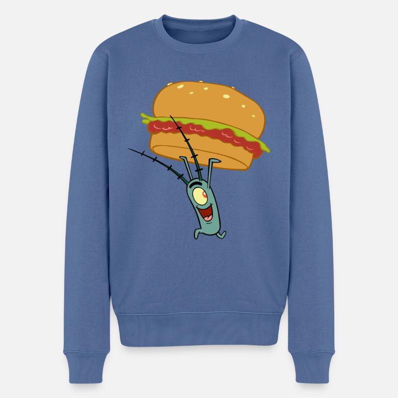 Spongebob Schwammkopf Plankton Mit Hamburger - Männer Premium Bio Pullover - Taubenblau