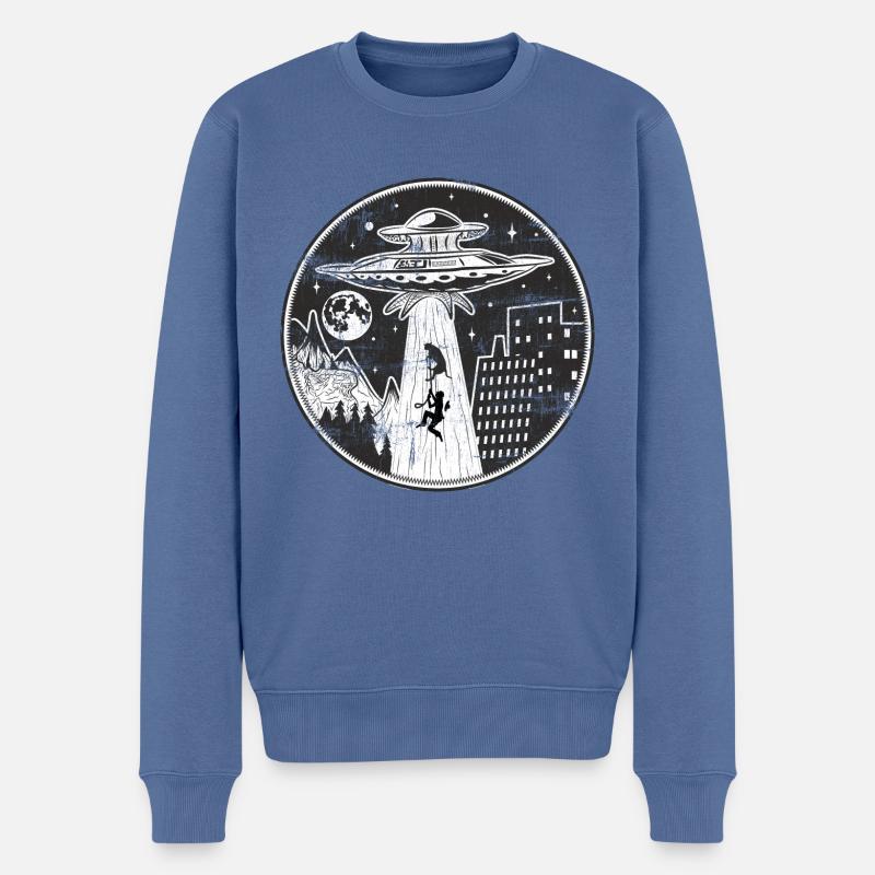 Alien UFO entführen einen Hund und Besitzer Logo - Männer Premium Bio Pullover - Taubenblau