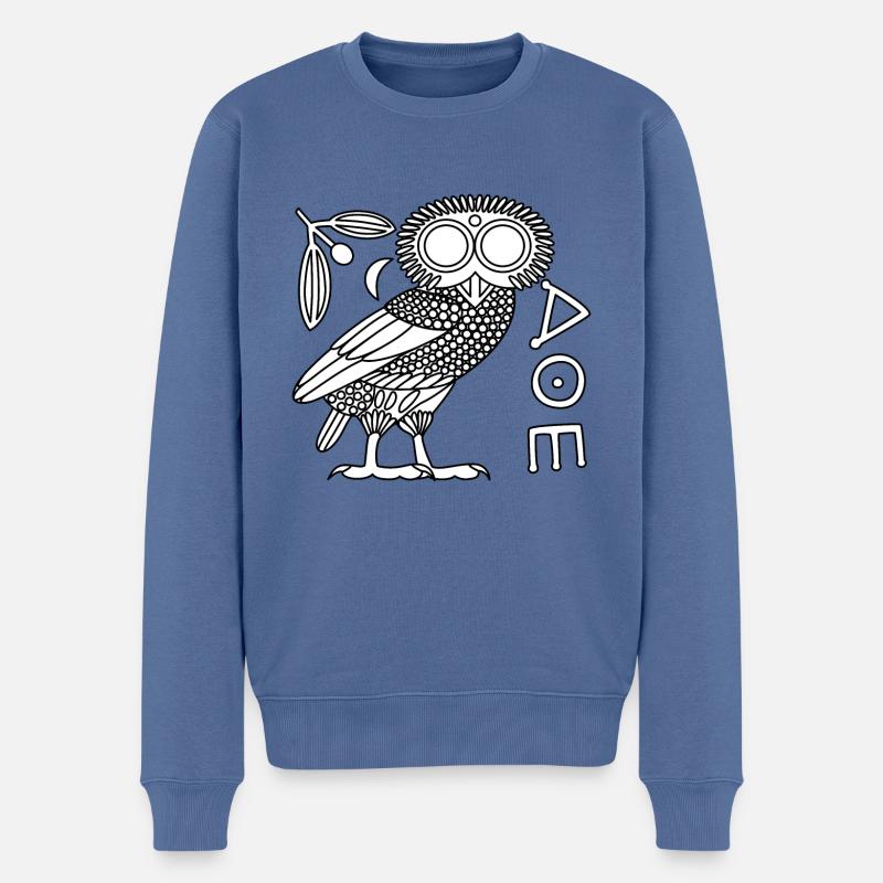 Eule der Athene [Weiß + Alle] - Männer Premium Bio Pullover - Taubenblau