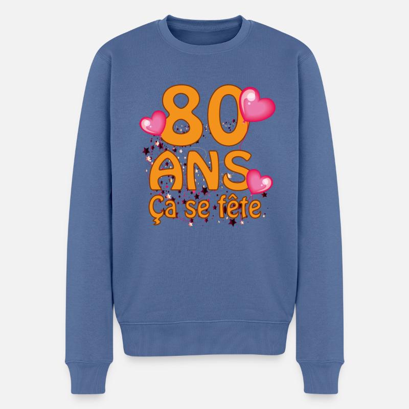 80 ans - Pull Premium bio Homme - bleu pigeon