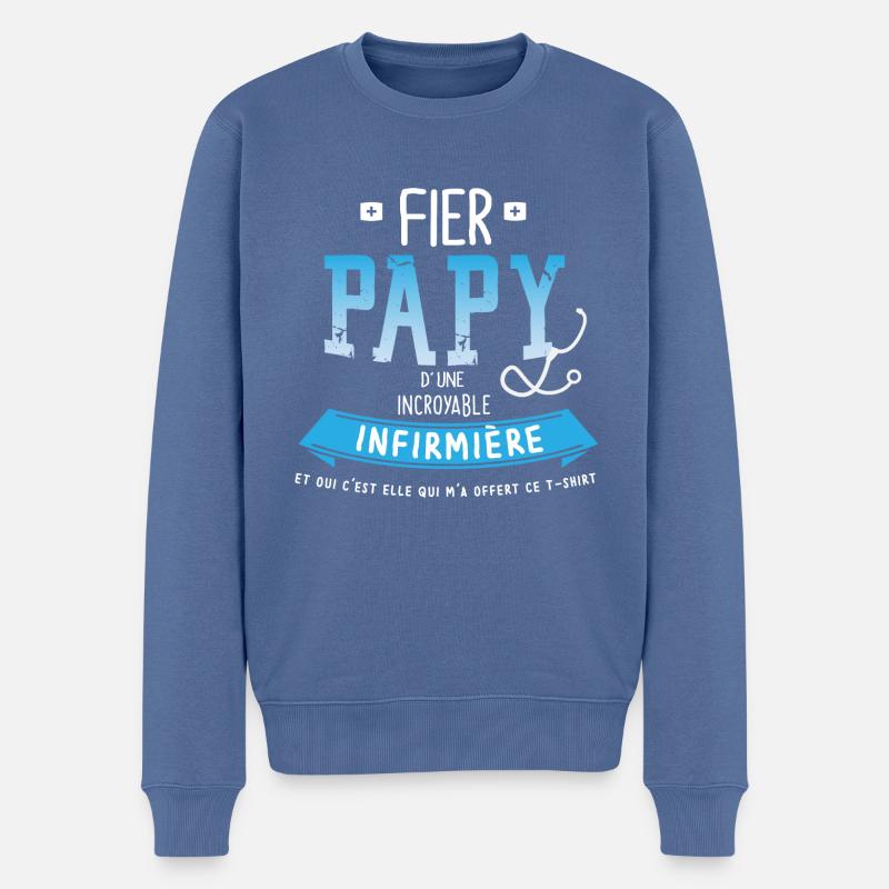FIER PAPY D'INFIRMIERE - Pull Premium bio Homme - bleu pigeon