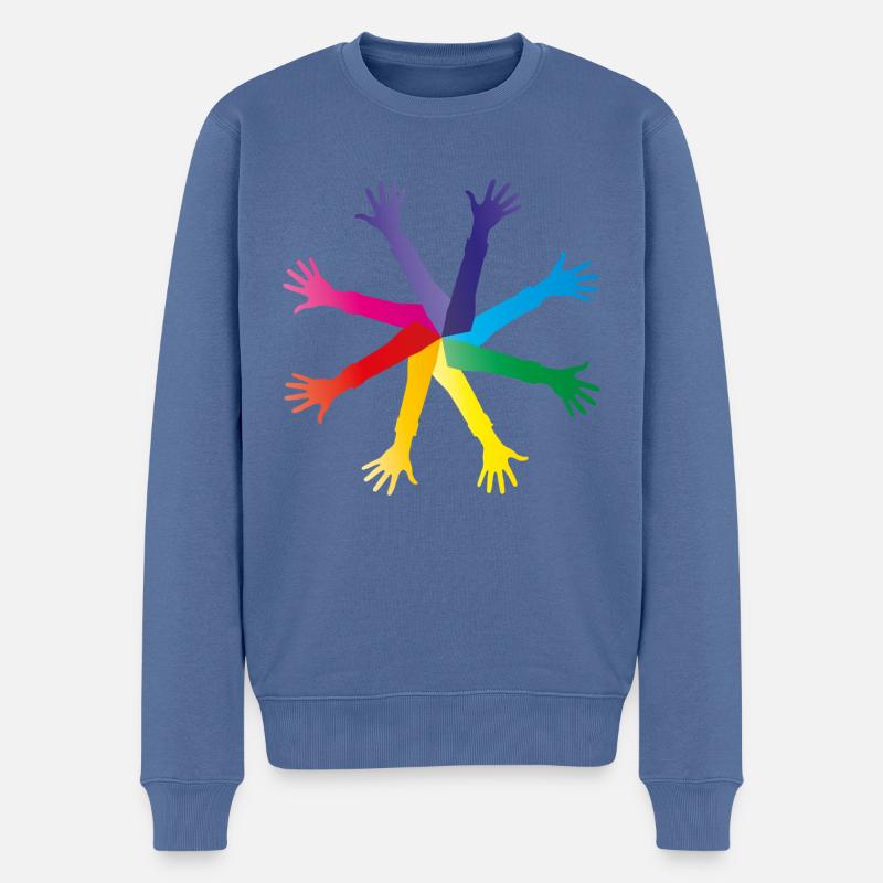 Bunte Hände - Vielfalt und Integration - Männer Premium Bio Pullover - Taubenblau