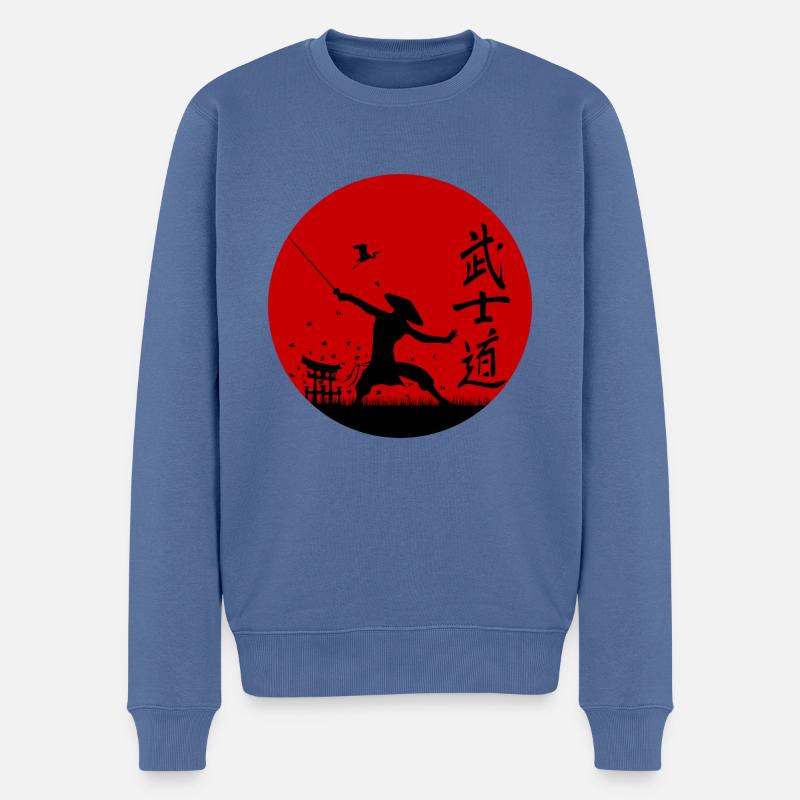 Bushido - Männer Premium Bio Pullover - Taubenblau