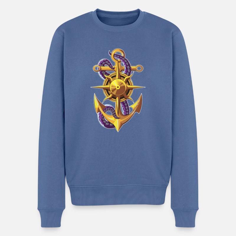 anker kompass gold tentakel - Männer Premium Bio Pullover - Taubenblau