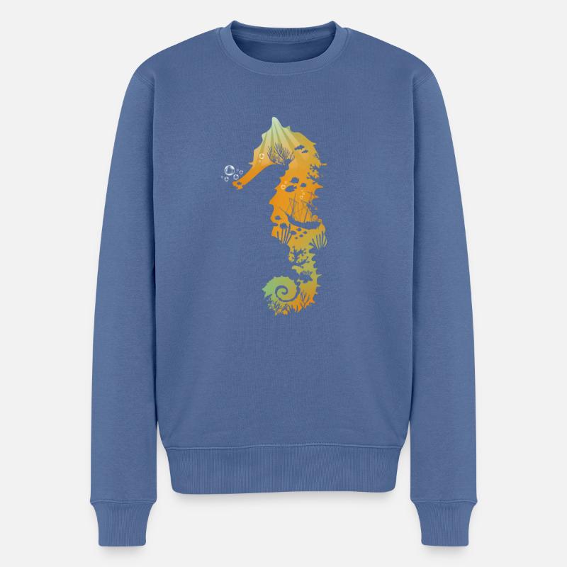 Seepferdchen - Männer Premium Bio Pullover - Taubenblau