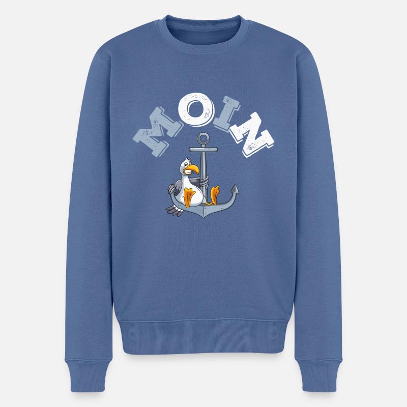 anker möwe moin comic - Männer Premium Bio Pullover - Taubenblau