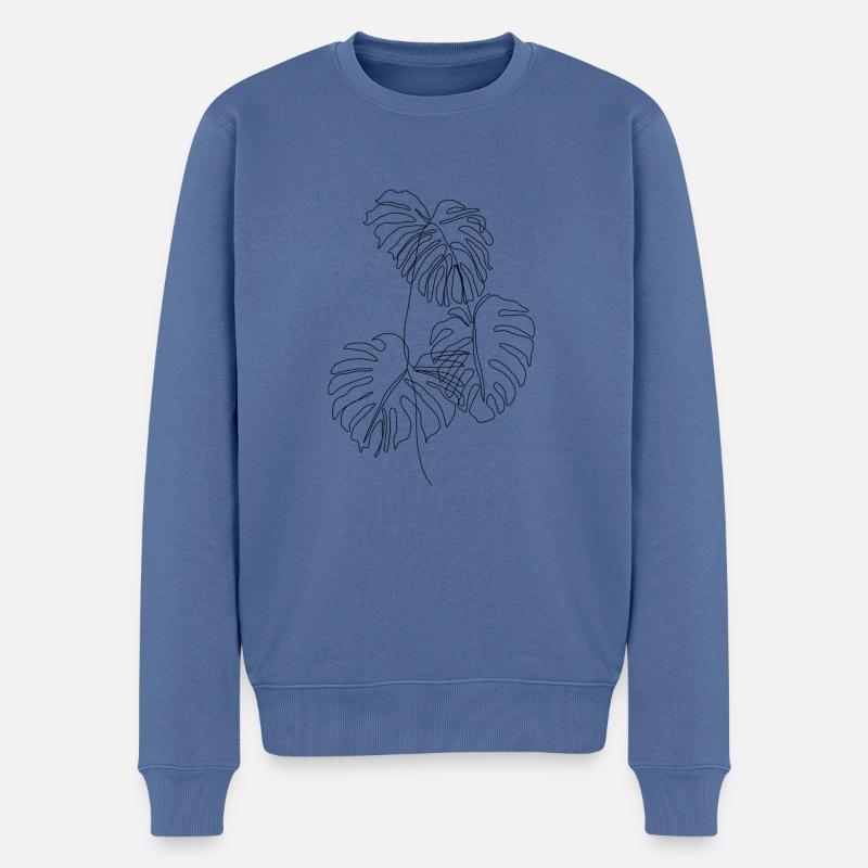 PLANT LOVER | Monstera One Line Drawing | schwarz - Männer Premium Bio Pullover - Taubenblau