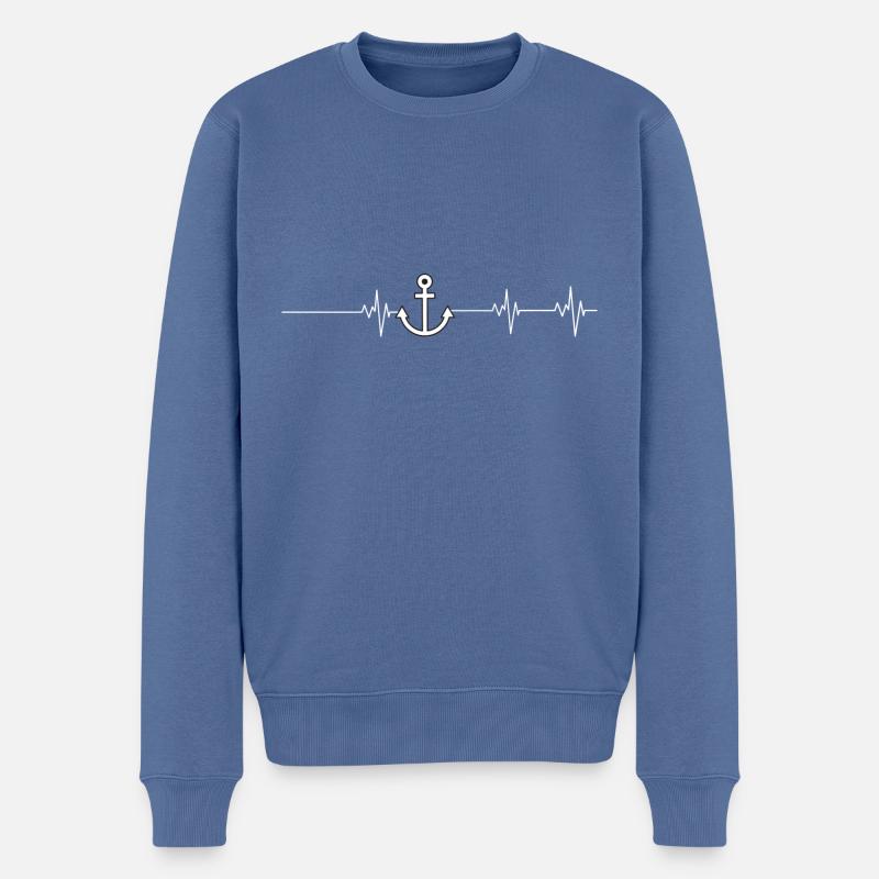 Herzschlag Anker - Männer Premium Bio Pullover - Taubenblau