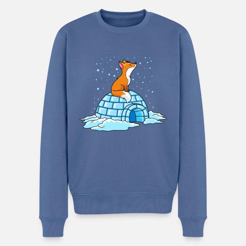 fuchs iglu winter ploar comic - Männer Premium Bio Pullover - Taubenblau